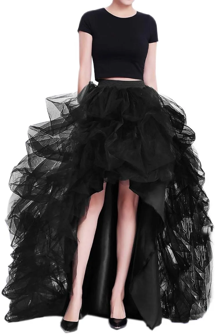 WDPL Women's Long High Low Ruffles Party Tulle Skirt