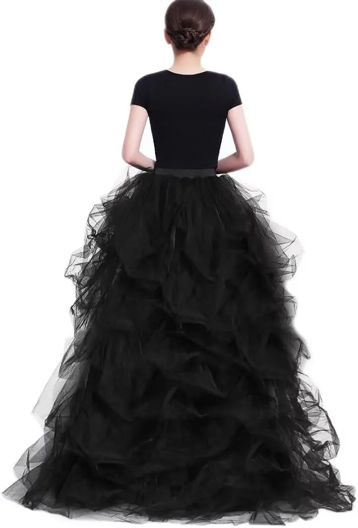 WDPL Women's Long High Low Ruffles Party Tulle Skirt