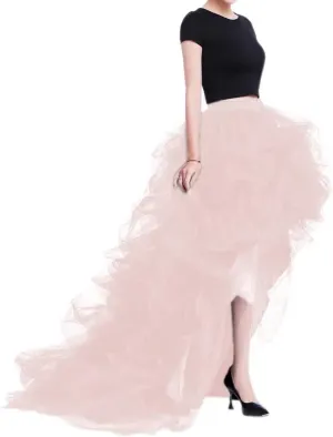 WDPL Women's Long High Low Ruffles Party Tulle Skirt