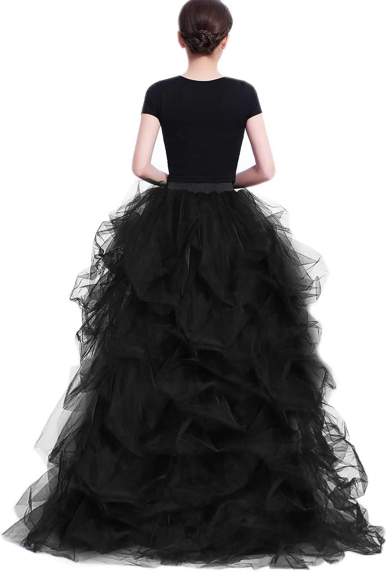 WDPL Women's Long High Low Ruffles Party Tulle Skirt