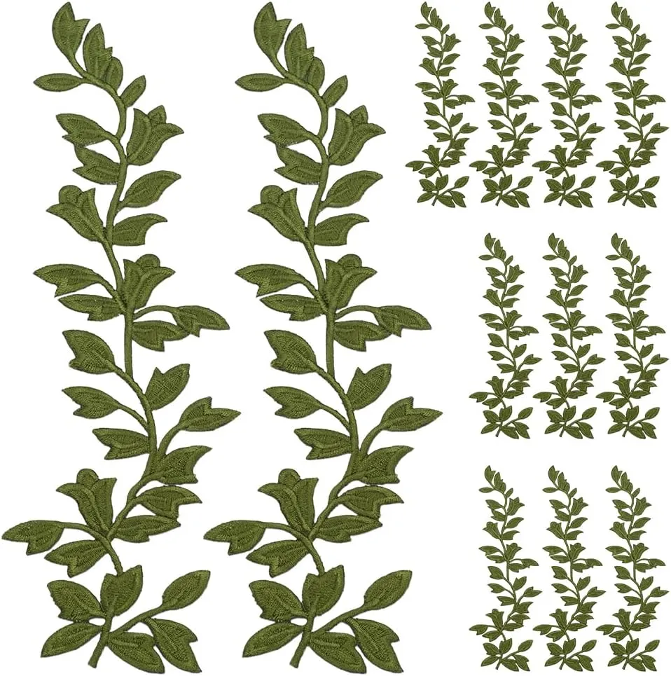 WEBEEDY 6 Pairs Lace Embroidery Applique Sewing on Patches Forest Leaves Vine Patches Applique for DIY Sewing Accessory Wedding Dress Handbag Clothes, Mother's Day Gift, Handicraft Enthusiasts, Green