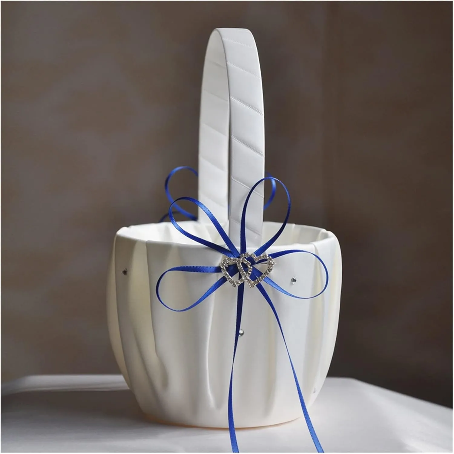 Wedding Basket Ring Pillow Flower Storage Basket Flower Girl Basket with Heart Buckle Satin Ribbons Hanging Basket for Wedding (D 13 * 22cm)