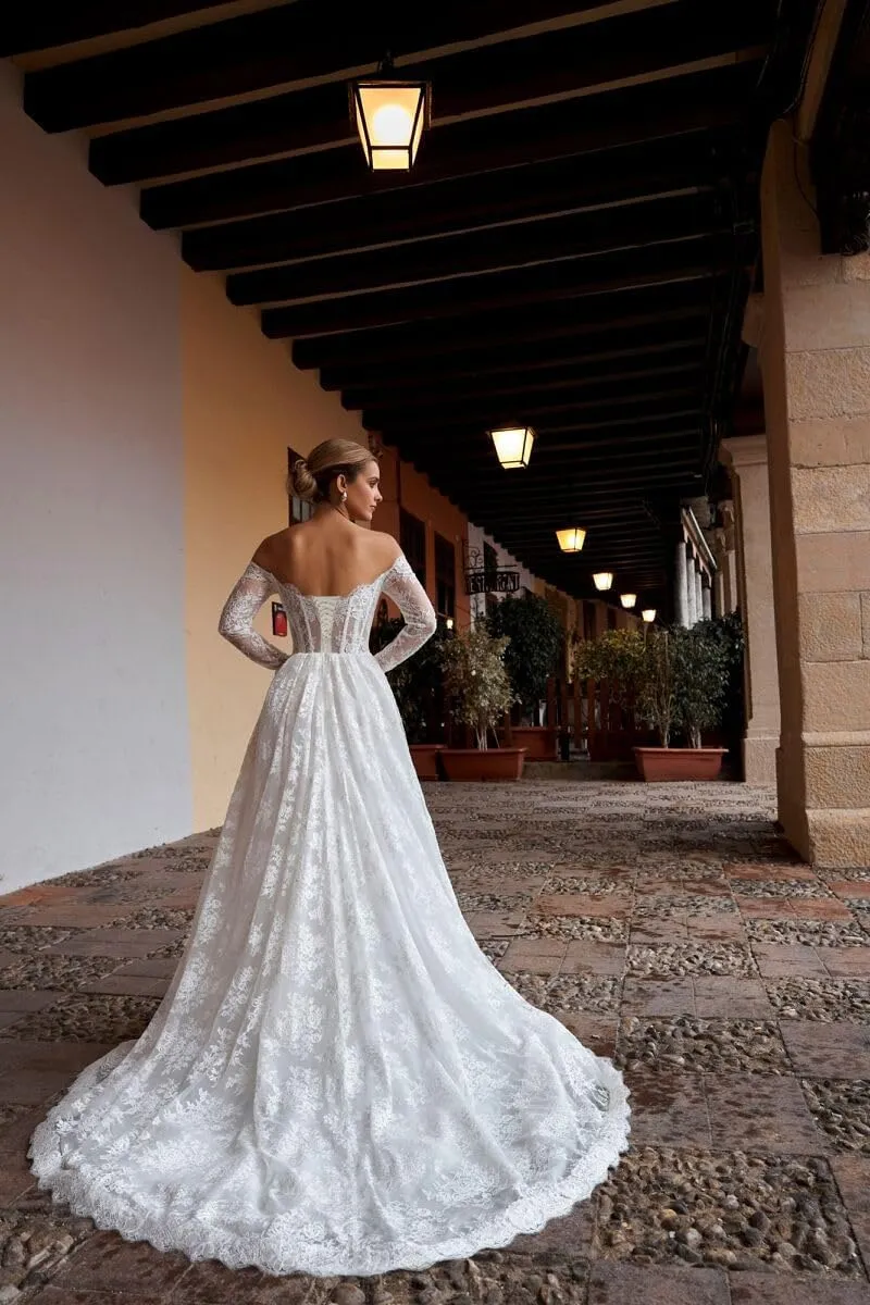 Wedding Dresses for Bride Long Lace Applique Tulle Bridal Gown Boho Beach Wedding Dress