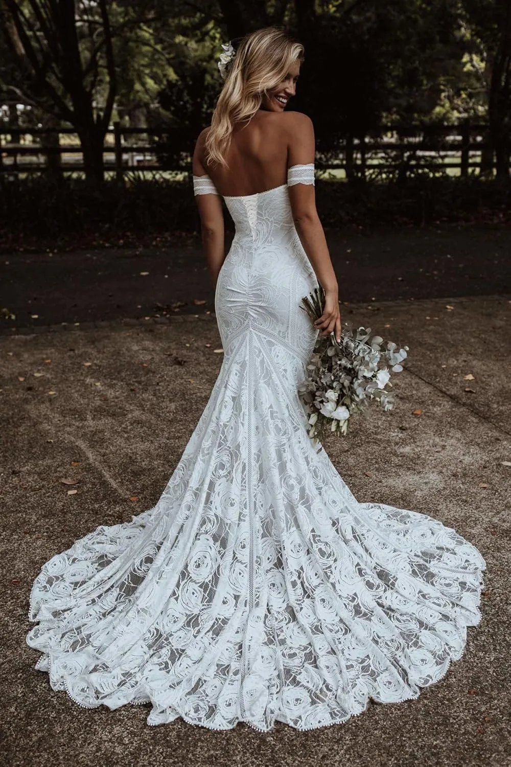 Wedding Dresses for Bride Long Lace Applique Tulle Bridal Gown Boho Beach Wedding Dress