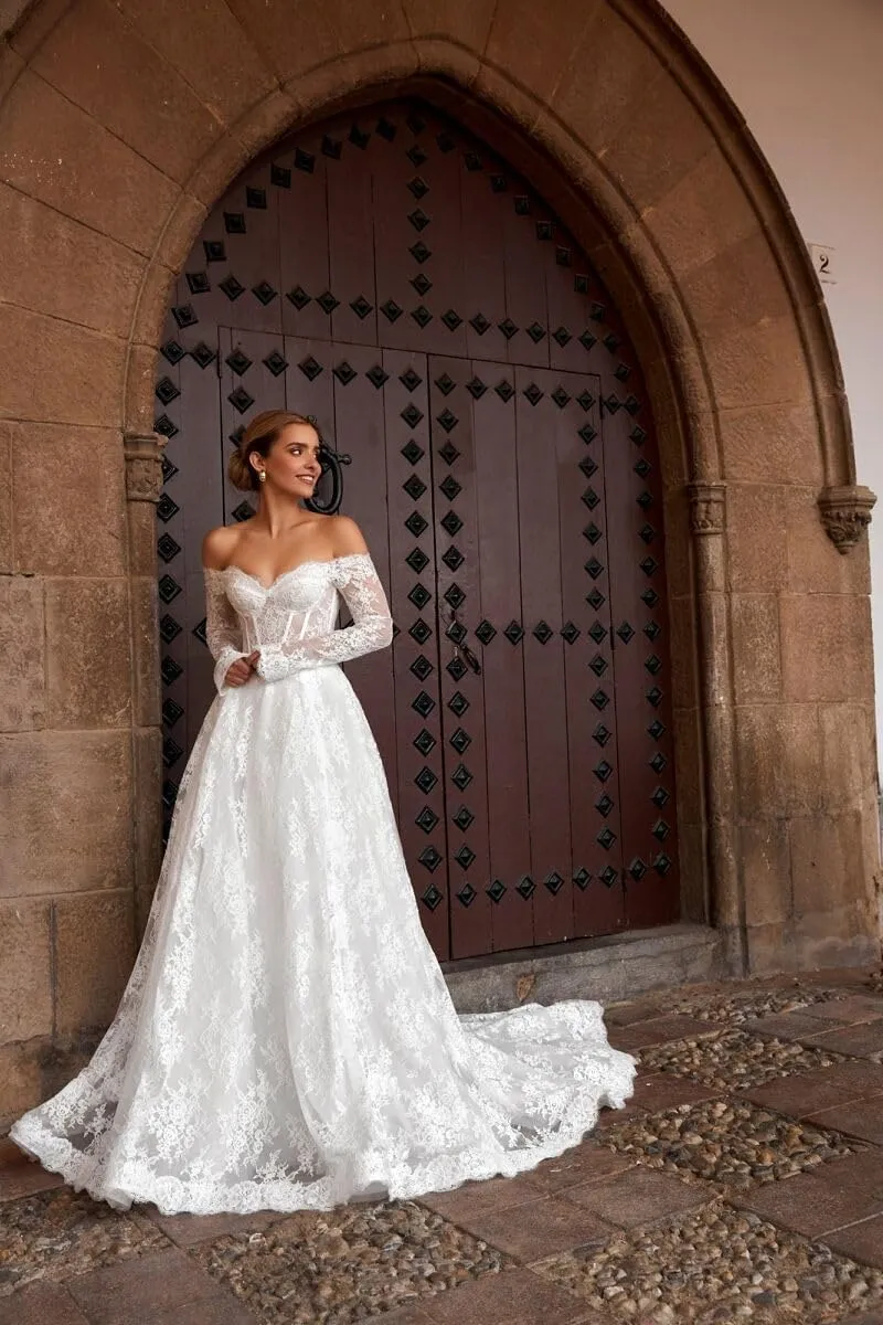 Wedding Dresses for Bride Long Lace Applique Tulle Bridal Gown Boho Beach Wedding Dress