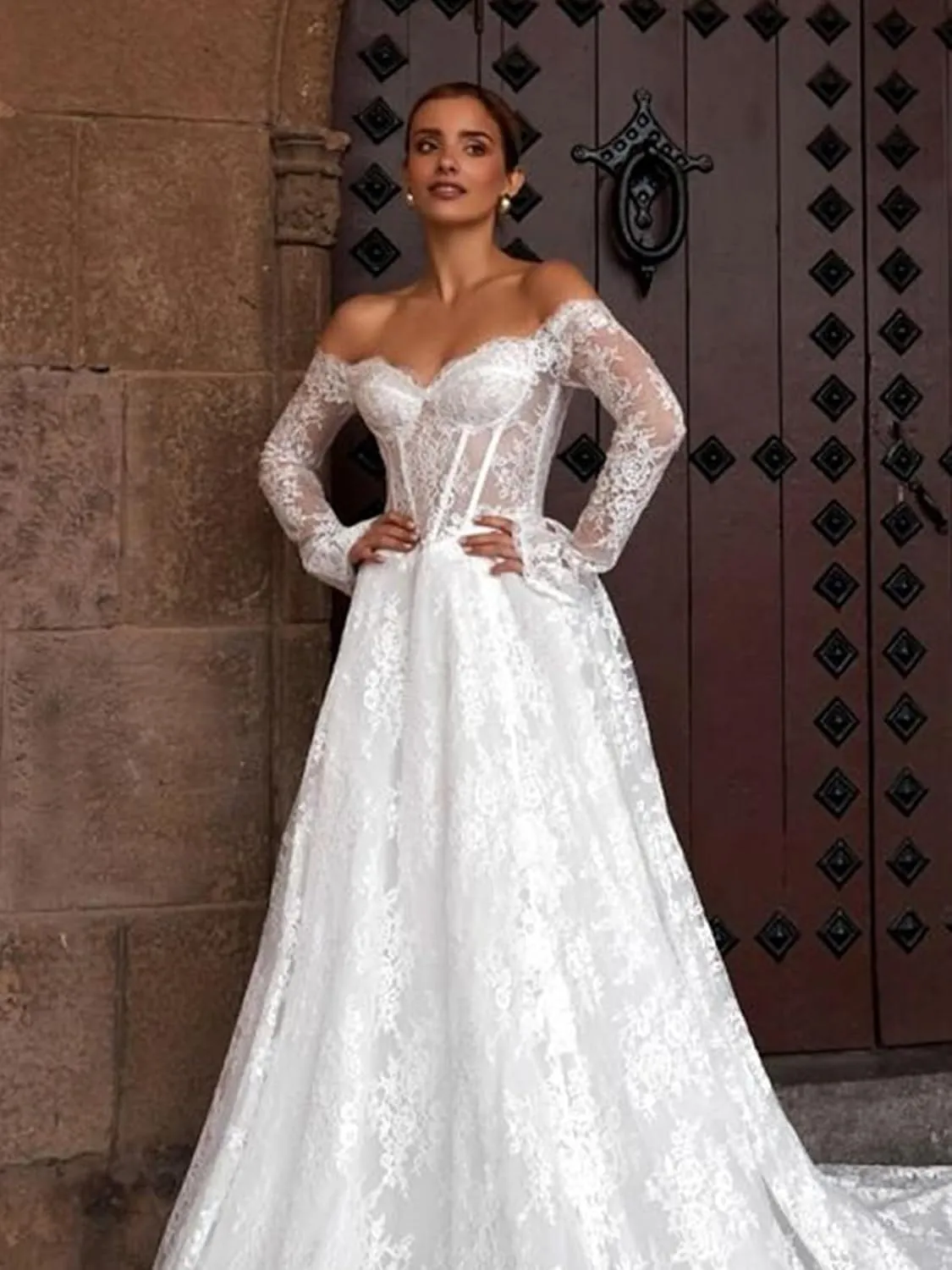 Wedding Dresses for Bride Long Lace Applique Tulle Bridal Gown Boho Beach Wedding Dress