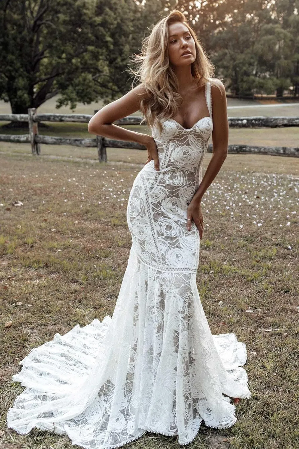 Wedding Dresses for Bride Long Lace Applique Tulle Bridal Gown Boho Beach Wedding Dress