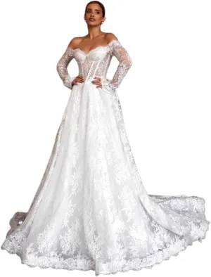 Wedding Dresses for Bride Long Lace Applique Tulle Bridal Gown Boho Beach Wedding Dress