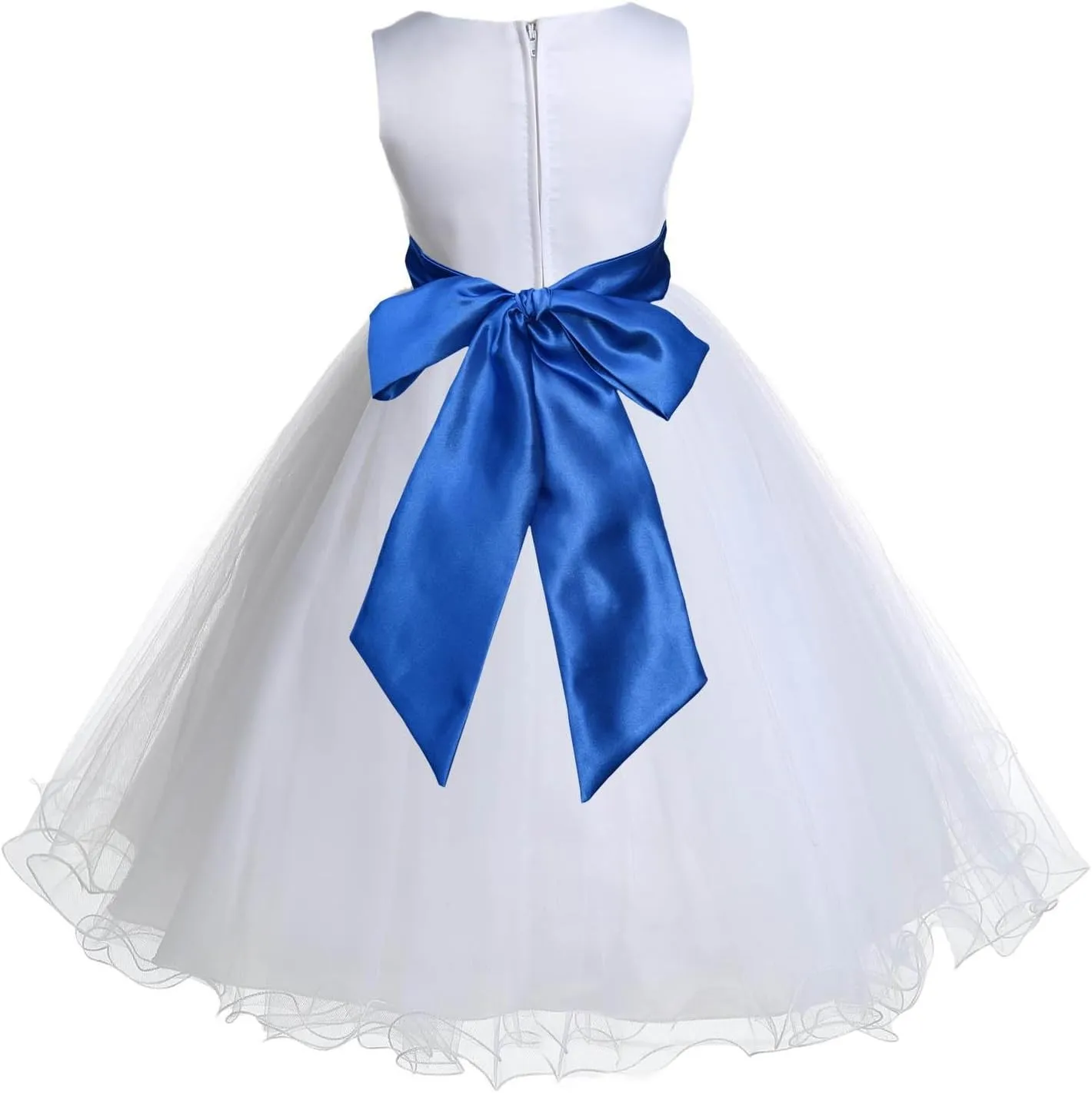 Wedding Pageant White Flower Girl Rattail Edge Tulle Dress