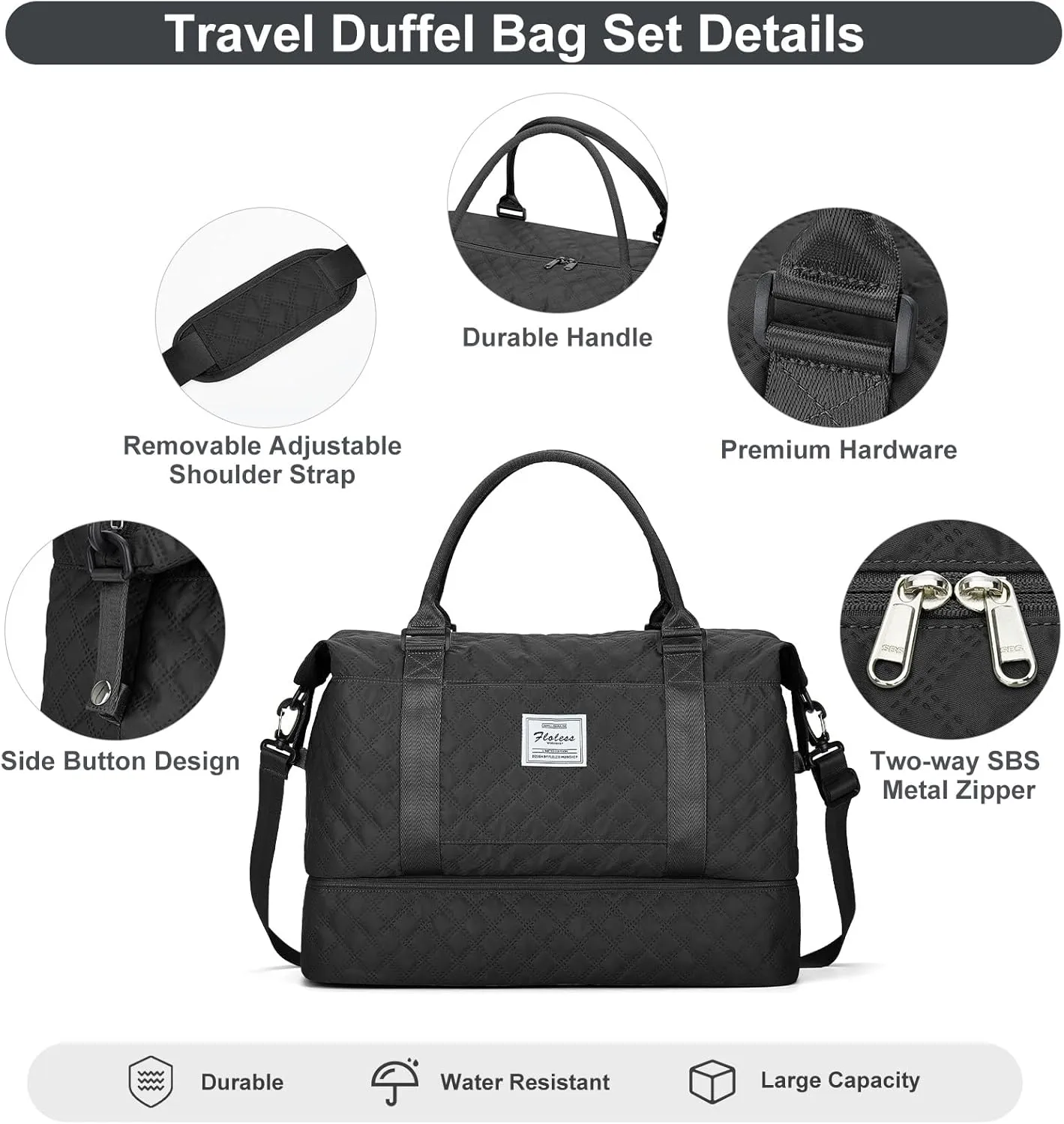 Weekender Bags for Women, Carry-On Personal Item Bag, Overnight Travel Duffel Bag with Shoes Compartment &Trolley Sleeve