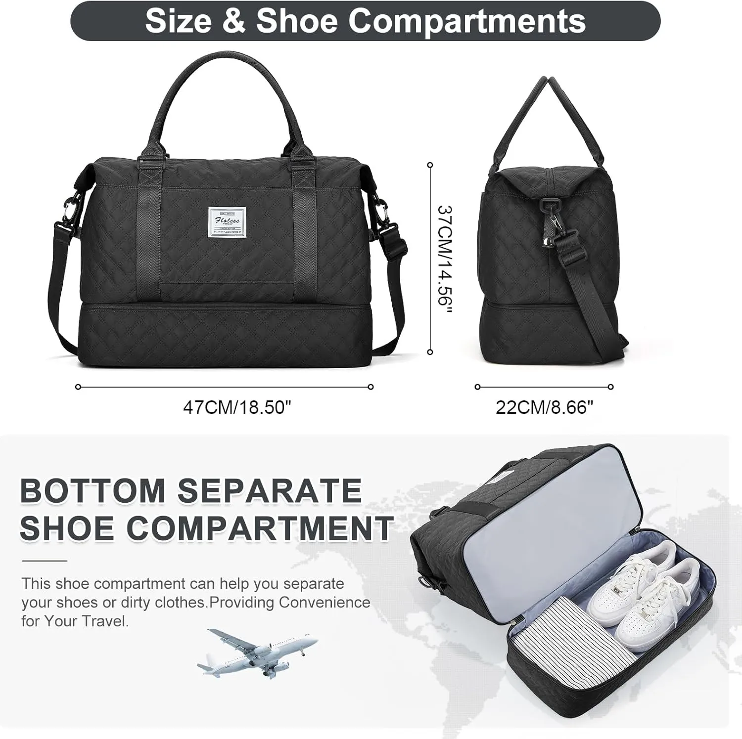 Weekender Bags for Women, Carry-On Personal Item Bag, Overnight Travel Duffel Bag with Shoes Compartment &Trolley Sleeve