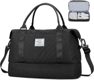 Weekender Bags for Women, Carry-On Personal Item Bag, Overnight Travel Duffel Bag with Shoes Compartment &Trolley Sleeve