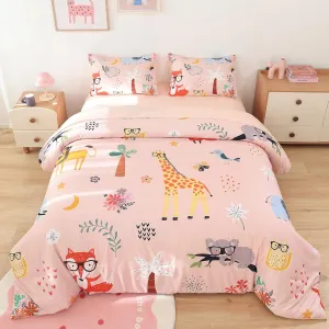 weigelia Pink Twin Comforter Set 5 Pieces Bed in a Bag Forest Animals Kids Comforter Set for Girls Soft Fluffy Twin Bedding Sets with Fitted Sheet, Flat Sheet, 2 Pillowcases for All Season