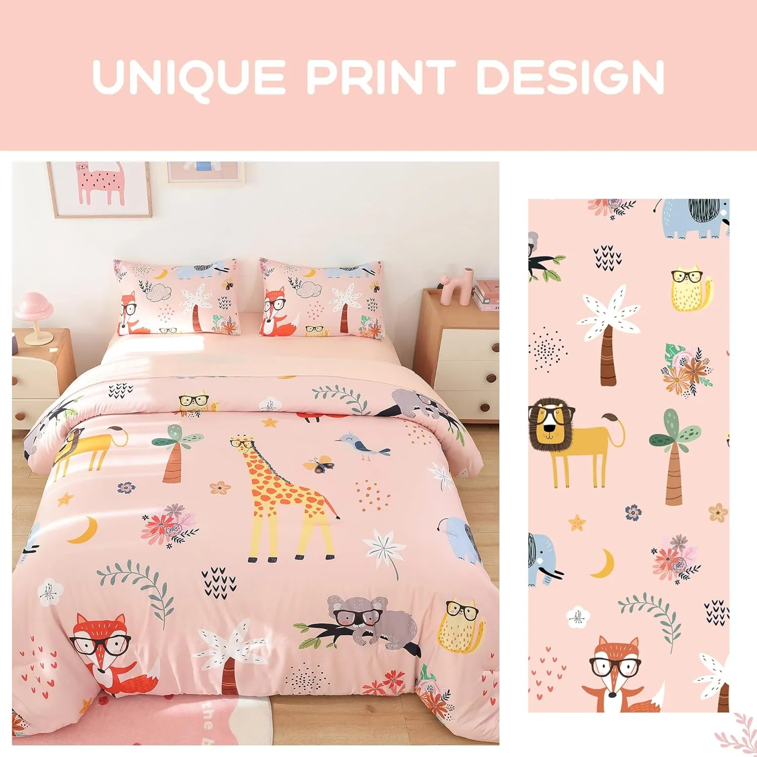 weigelia Pink Twin Comforter Set 5 Pieces Bed in a Bag Forest Animals Kids Comforter Set for Girls Soft Fluffy Twin Bedding Sets with Fitted Sheet, Flat Sheet, 2 Pillowcases for All Season