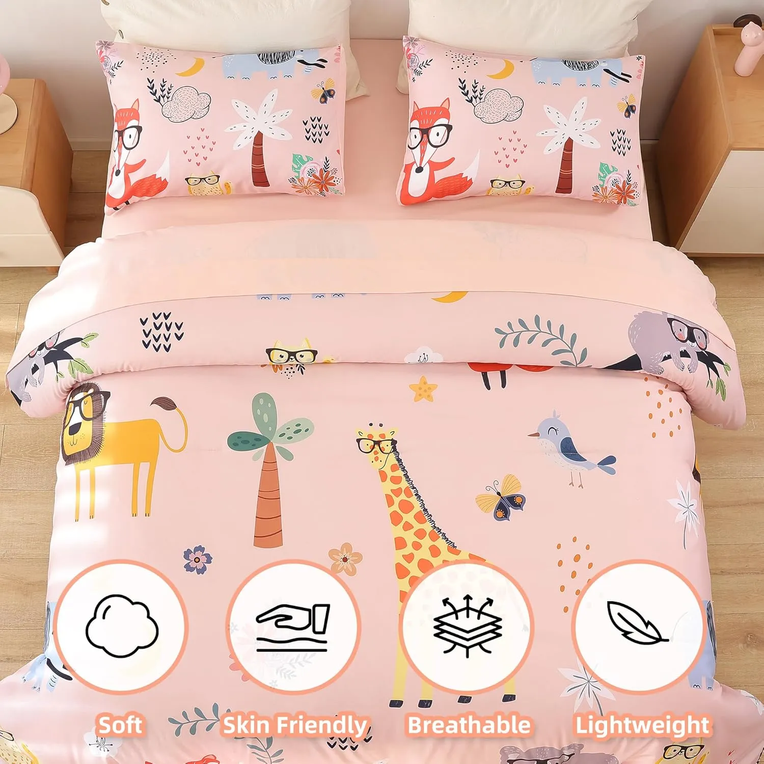 weigelia Pink Twin Comforter Set 5 Pieces Bed in a Bag Forest Animals Kids Comforter Set for Girls Soft Fluffy Twin Bedding Sets with Fitted Sheet, Flat Sheet, 2 Pillowcases for All Season