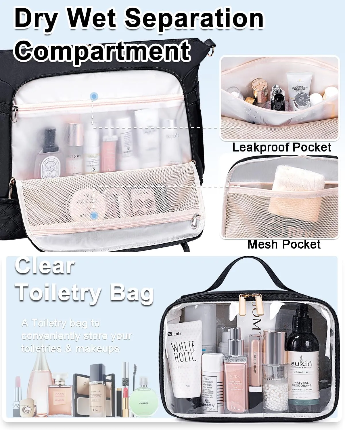 Weitars Gym Duffel Bag - Women's Travel Weekender with Shoes Compartment & Wet Pocket - Large Carry On