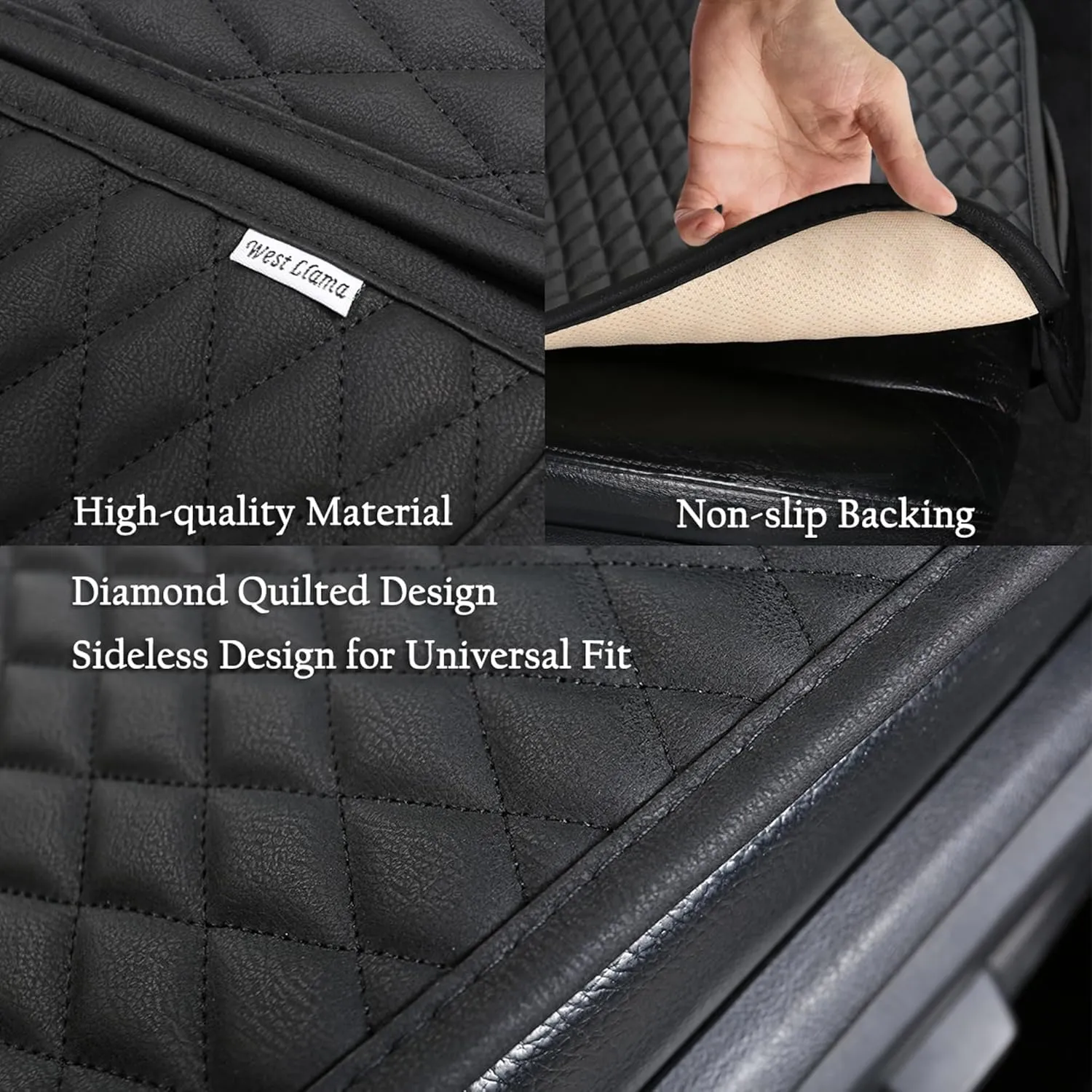 West Llama Pu Leather Car Seat Bottom Covers Protectors Include 1 Rear Bench Seat Cover Universal Fit 90% Vehicles,Black
