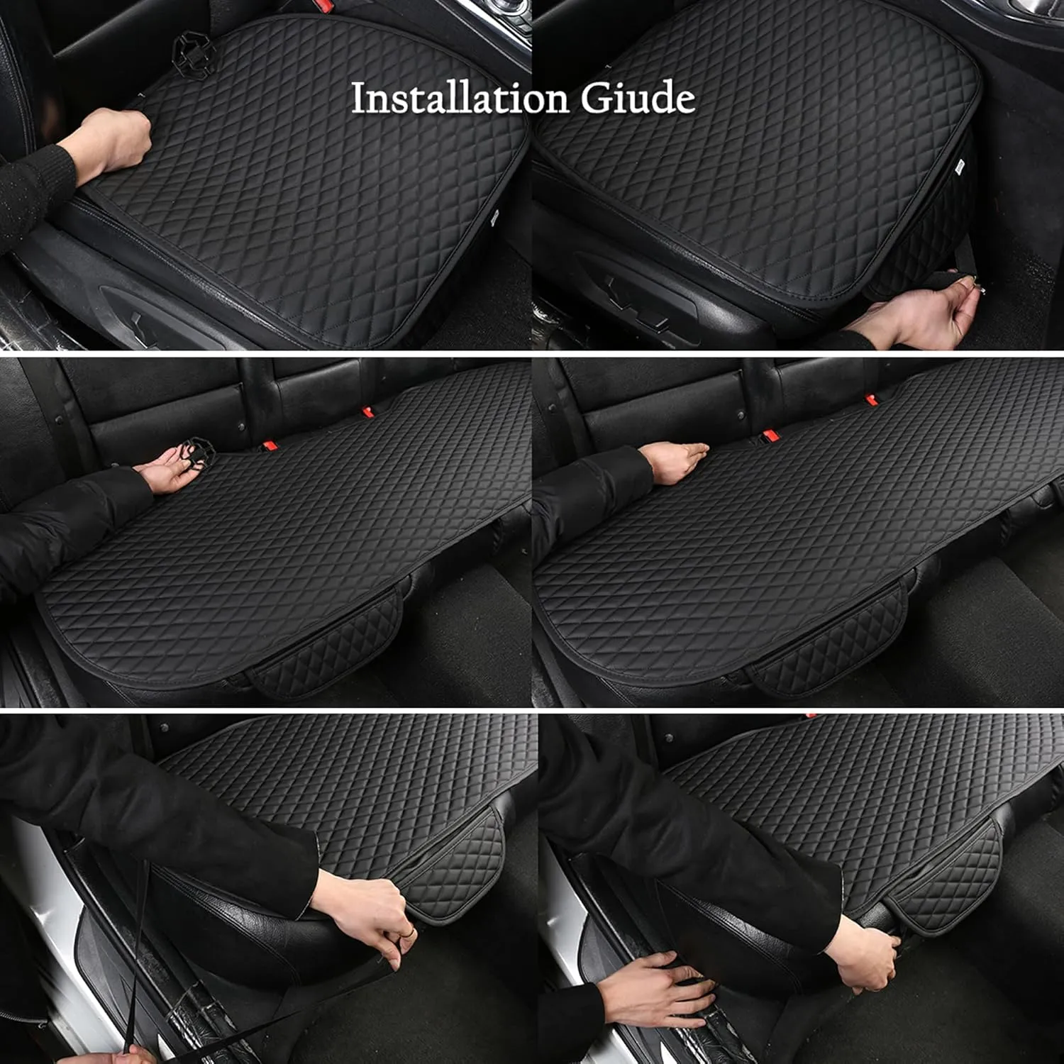 West Llama Pu Leather Car Seat Bottom Covers Protectors Include 1 Rear Bench Seat Cover Universal Fit 90% Vehicles,Black