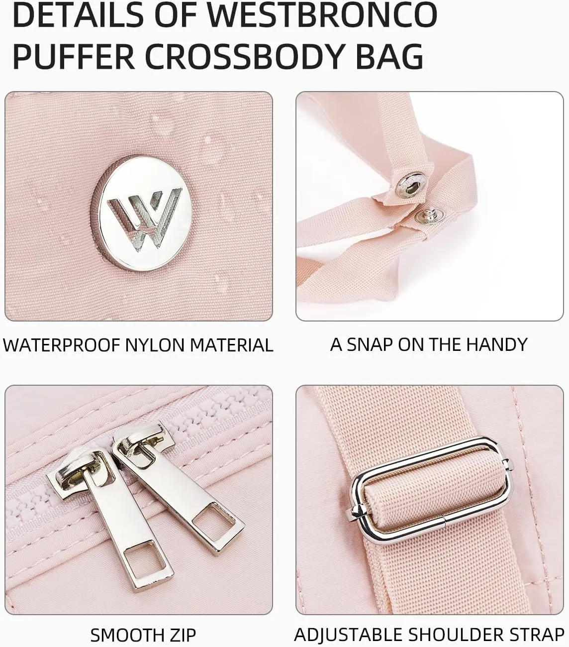 WESTBRONCO Small Puffer Crossbody Bags for Women, Mini Puffy Quilted Gym Bag Lightweight Tote Bag with Zipper Compartments