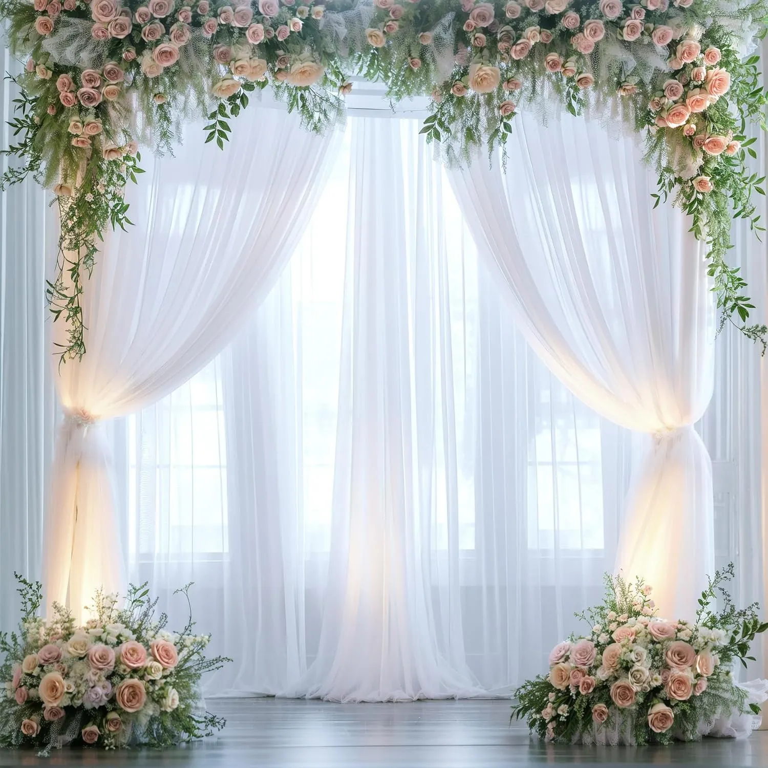 White Tulle Backdrop Curtain for Parties Wedding 10ft x 8ft Sheer Backdrop Curtains for Bridal Shower Birthday Party Baby Shower Christmas Photo Decorations 2 Panels 5ft x 8ft