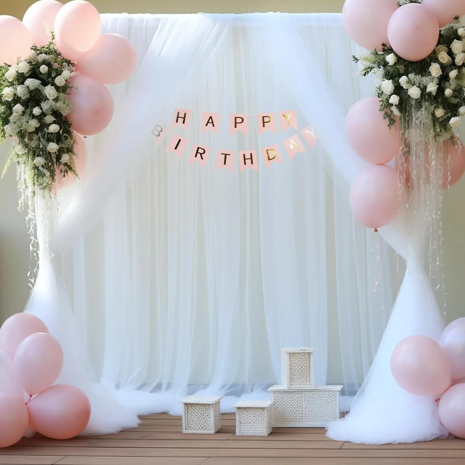 White Tulle Backdrop Curtain for Parties Wedding 10ft x 8ft Sheer Backdrop Curtains for Bridal Shower Birthday Party Baby Shower Christmas Photo Decorations 2 Panels 5ft x 8ft