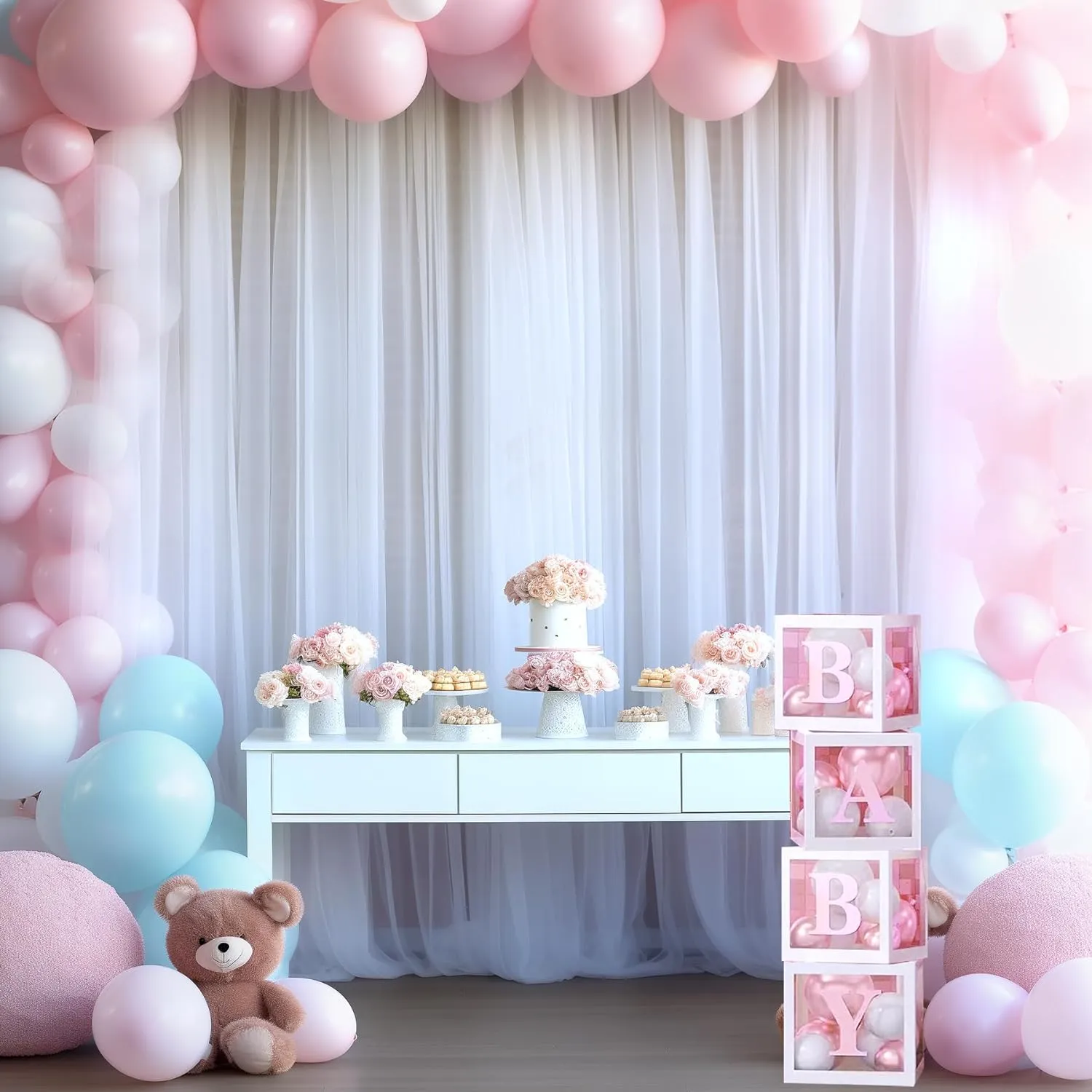 White Tulle Backdrop Curtain for Parties Wedding 10ft x 8ft Sheer Backdrop Curtains for Bridal Shower Birthday Party Baby Shower Christmas Photo Decorations 2 Panels 5ft x 8ft