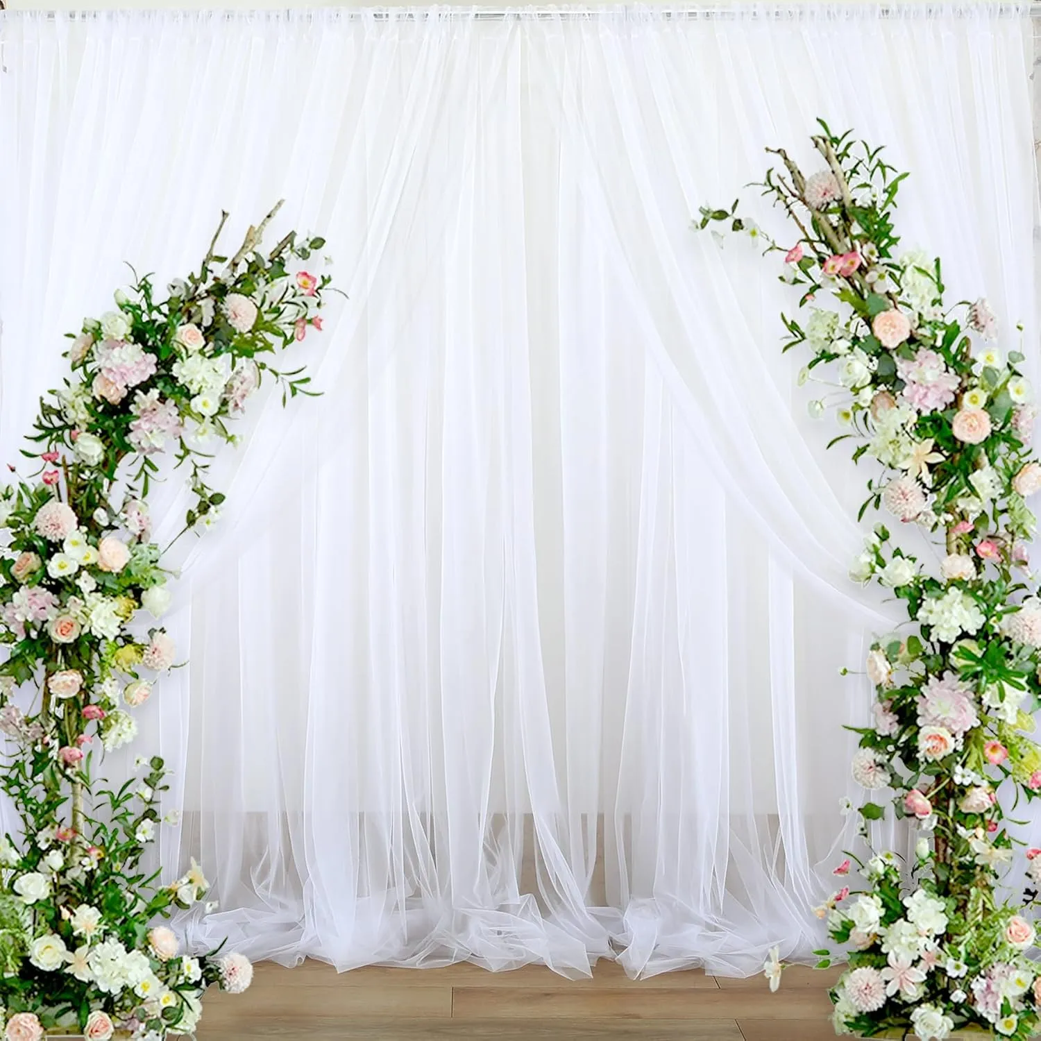 White Tulle Backdrop Curtain for Parties Wedding 10ft x 8ft Sheer Backdrop Curtains for Bridal Shower Birthday Party Baby Shower Christmas Photo Decorations 2 Panels 5ft x 8ft