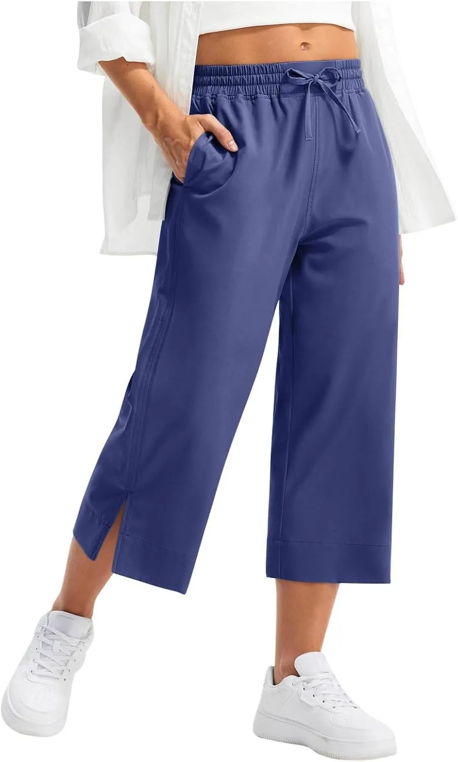 Wide Leg Capri Pants for Women Elastic High Waist Straight Leg Palazzo Trousers Summer Beach Vacation Lounge Pants