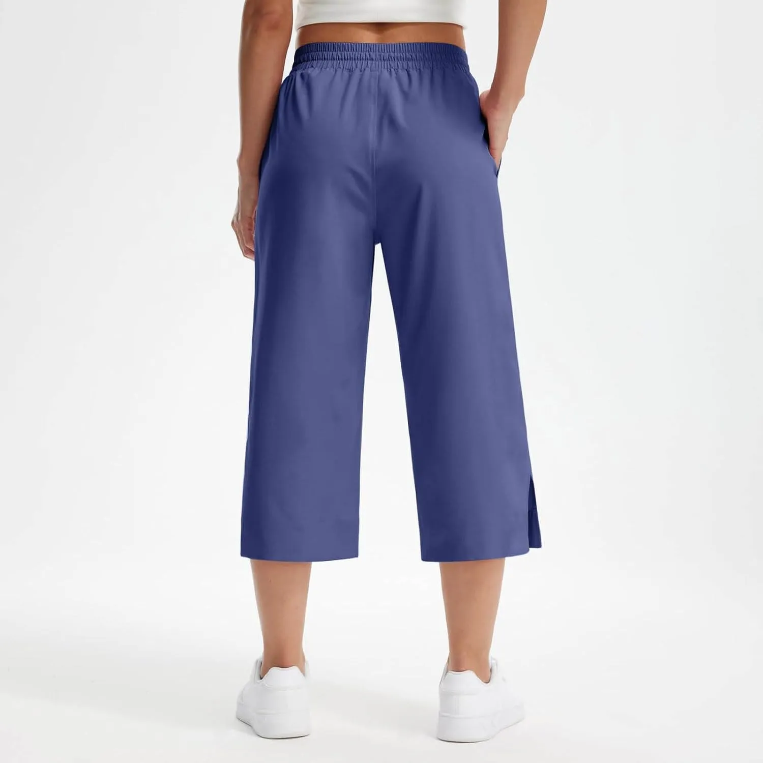 Wide Leg Capri Pants for Women Elastic High Waist Straight Leg Palazzo Trousers Summer Beach Vacation Lounge Pants