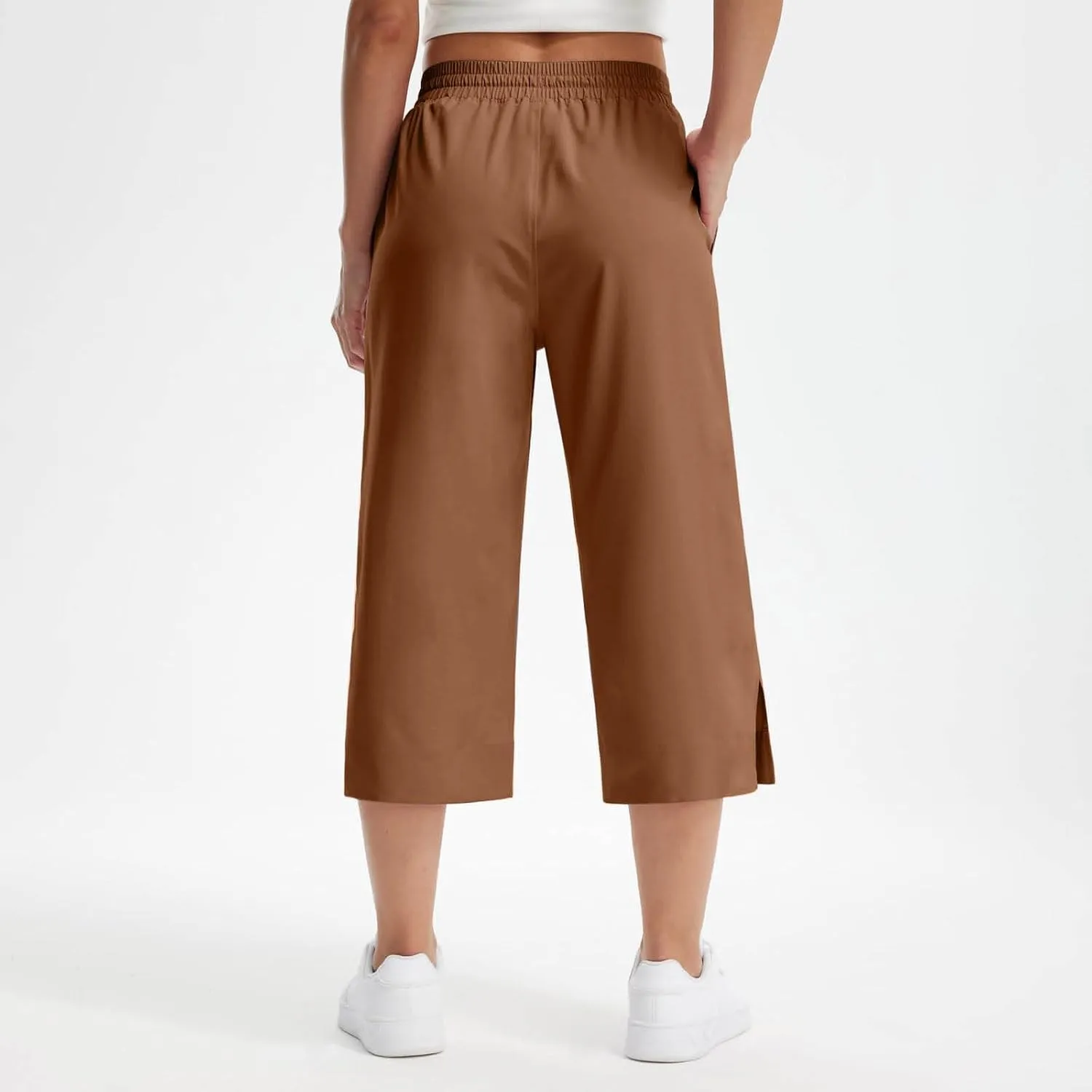 Wide Leg Capri Pants for Women Elastic High Waist Straight Leg Palazzo Trousers Summer Beach Vacation Lounge Pants
