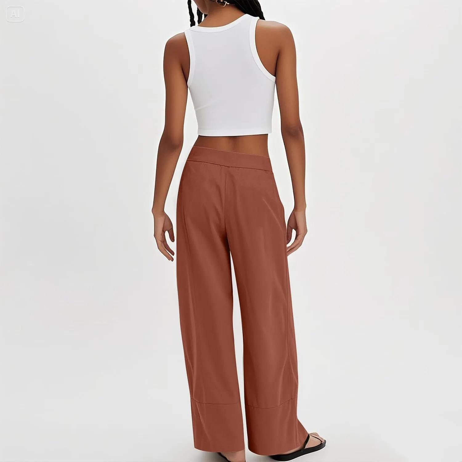 Wide Leg Linen Pants for Women Baggy Elastic High Waist Palazzo Pants Casual Summer Flowy Beach Trousers with Pockets