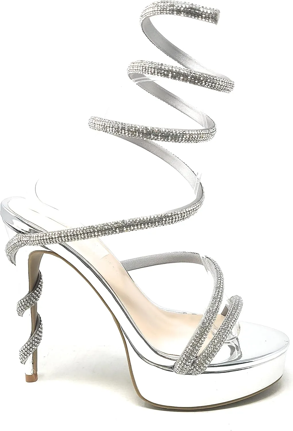 Wild Diva Women's Liz-34 Rhinestone Wrap Around Coil Spiral Embellished Straps & Heels Platform Stiletto Heels Sandals
