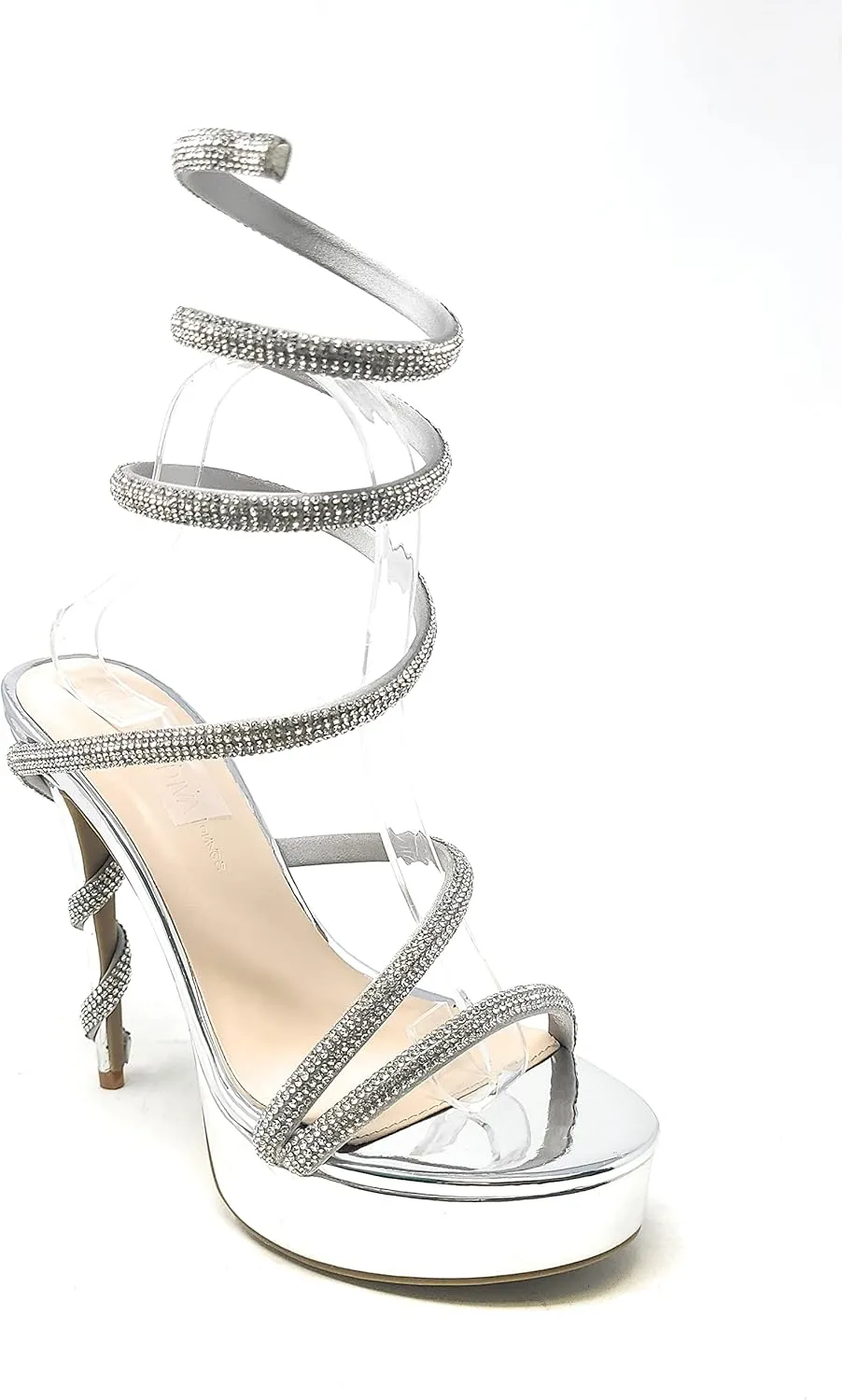 Wild Diva Women's Liz-34 Rhinestone Wrap Around Coil Spiral Embellished Straps & Heels Platform Stiletto Heels Sandals