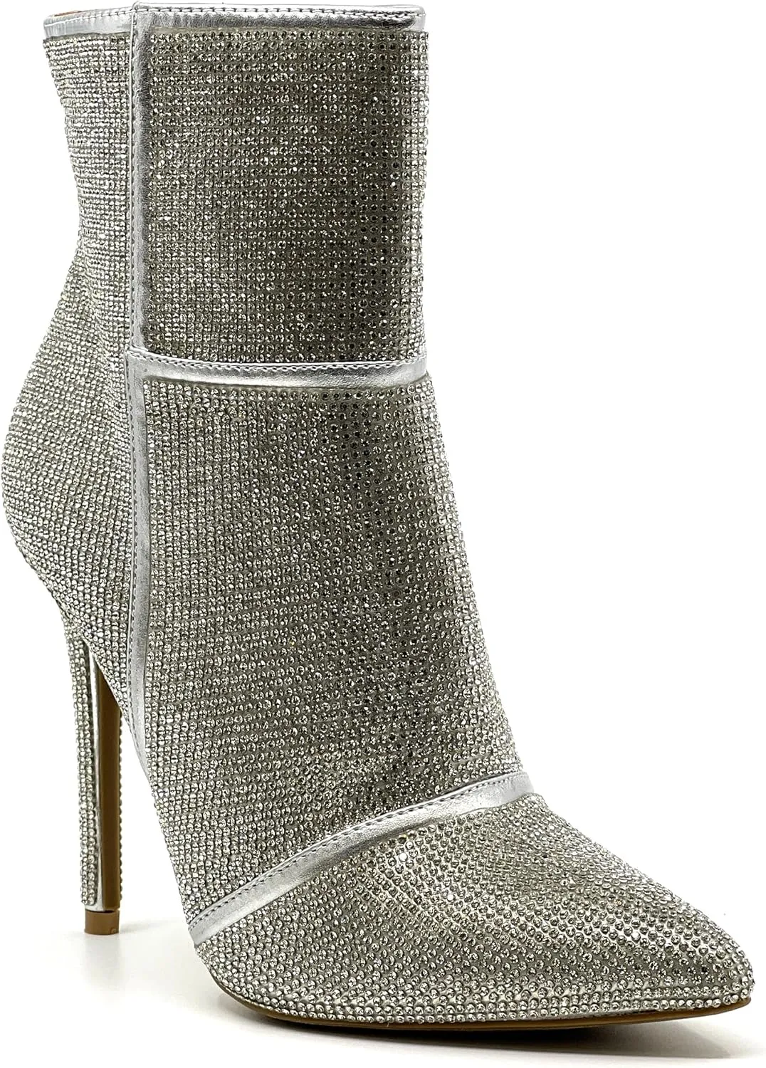 Wild Diva Women's Rhinestone Booties Stiletto Heel Boots Pointed Toe Side Zipper Sparkly Rhinestone Ankle Boots