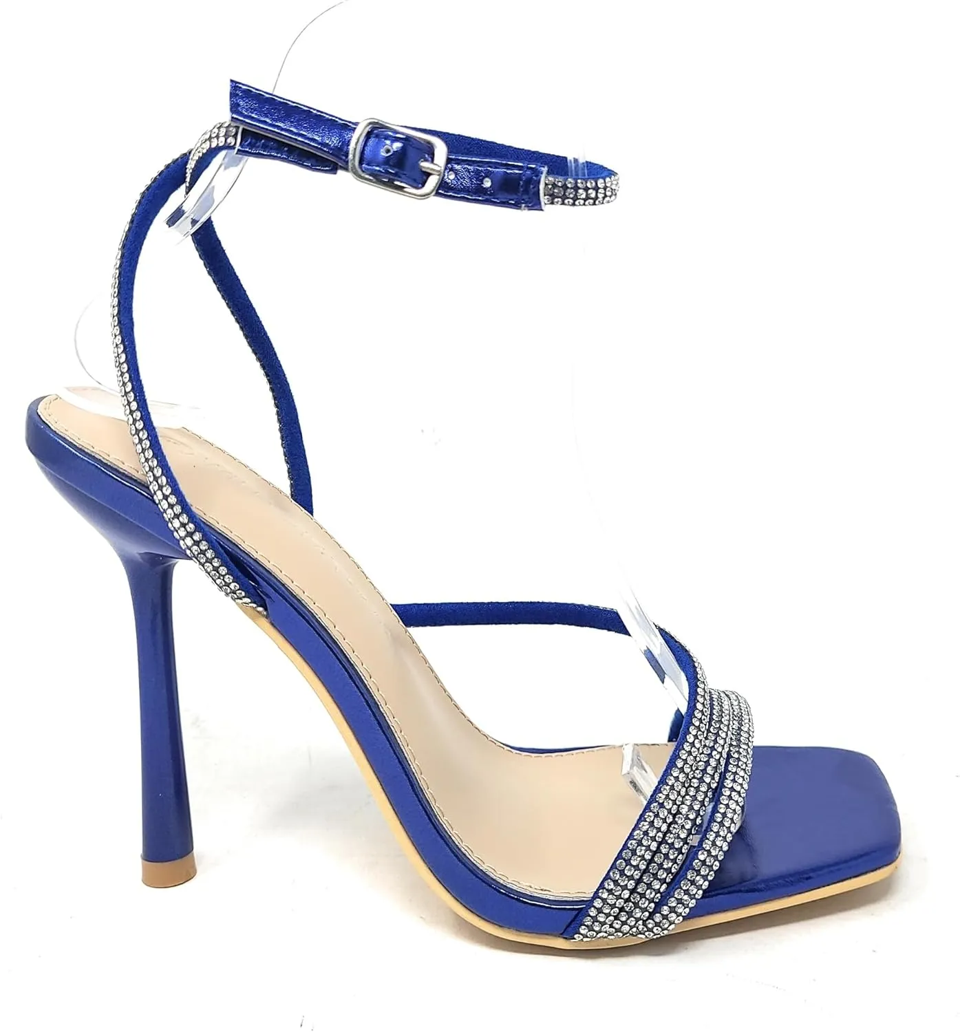 Wild Diva Women's Square Toe Rhinestone Embellished Straps Formal Stiletto High Heels Narala-02