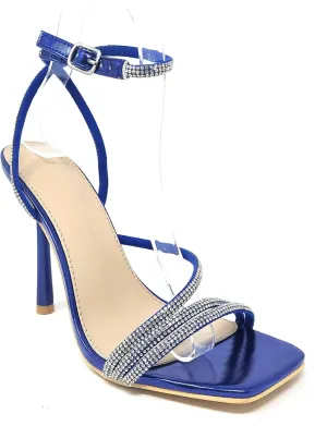 Wild Diva Women's Square Toe Rhinestone Embellished Straps Formal Stiletto High Heels Narala-02