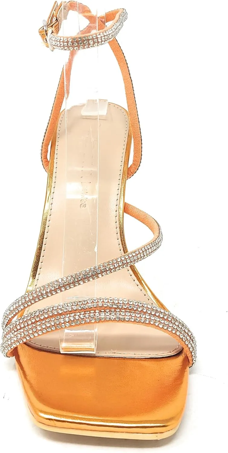 Wild Diva Women's Square Toe Rhinestone Embellished Straps Formal Stiletto High Heels Narala-02
