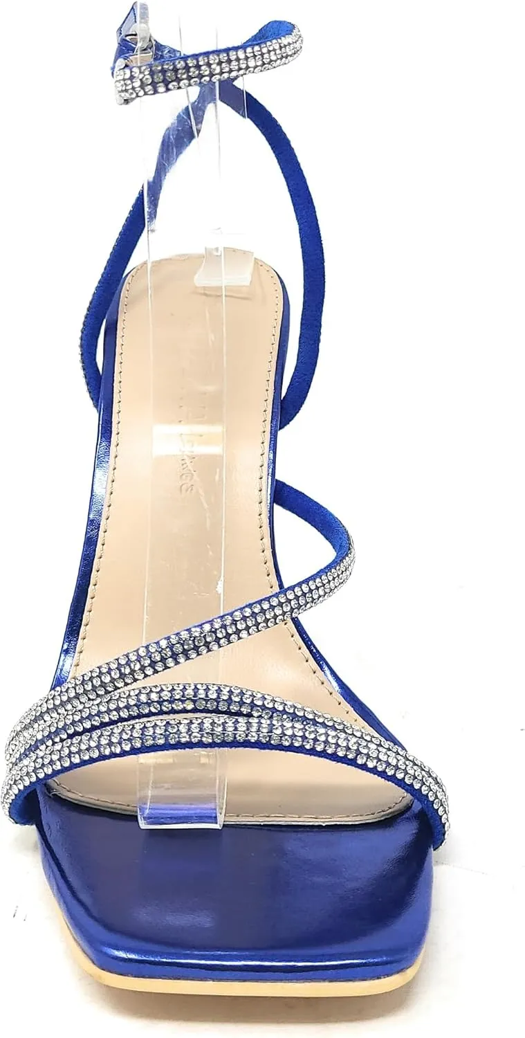 Wild Diva Women's Square Toe Rhinestone Embellished Straps Formal Stiletto High Heels Narala-02