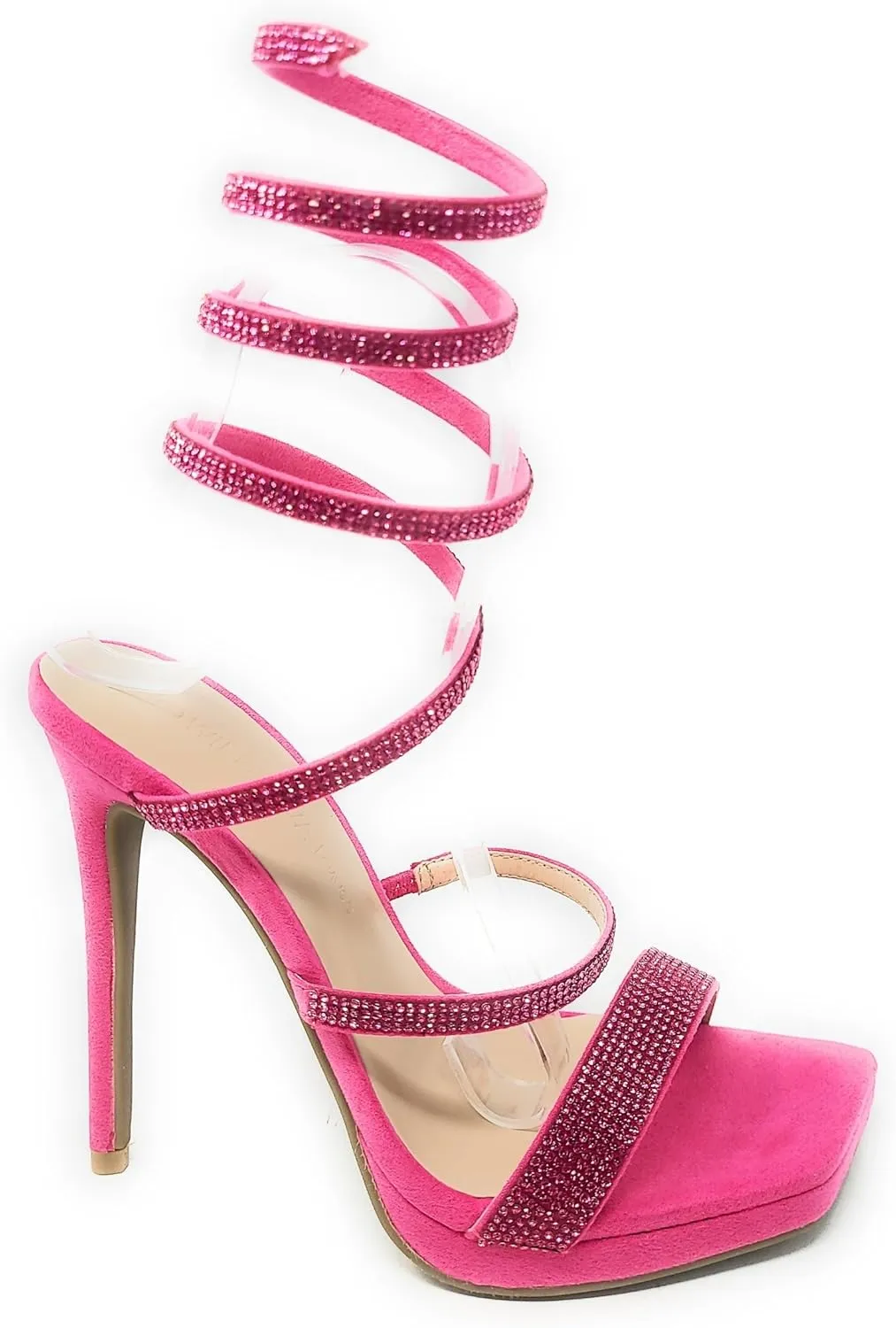 Wild Diva Women's Square Toe Spiral Ankle Strap Rhinestone Embellished Formal Stiletto High Heels Lunna-03