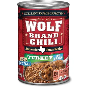WOLF BRAND Turkey Chili Without Beans, 96% Fat Free, 15 oz. (Pack of 12)