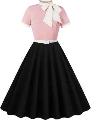 Women 1950s Vintage Floral Cocktail Swing Dress 50s Short Sleeve Audrey Hepburn Rockabilly Prom Dress A Line Tea Party Dress
