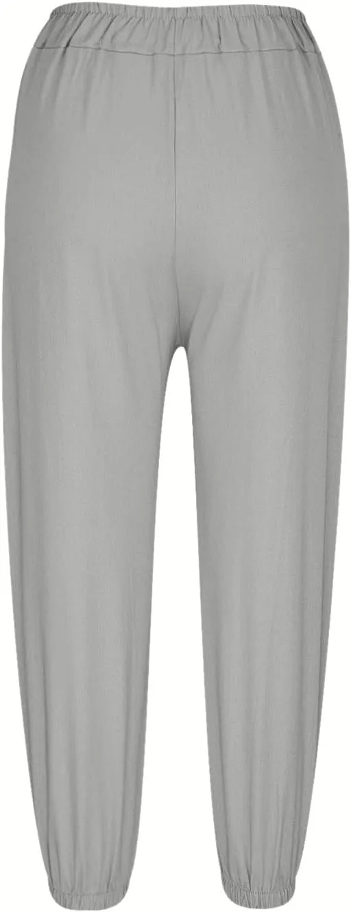 Women Capri Pants 2025 Casual Summer High Waist Drawstring Cinch Bottom with Button Casual Loose Trouser with Pockets