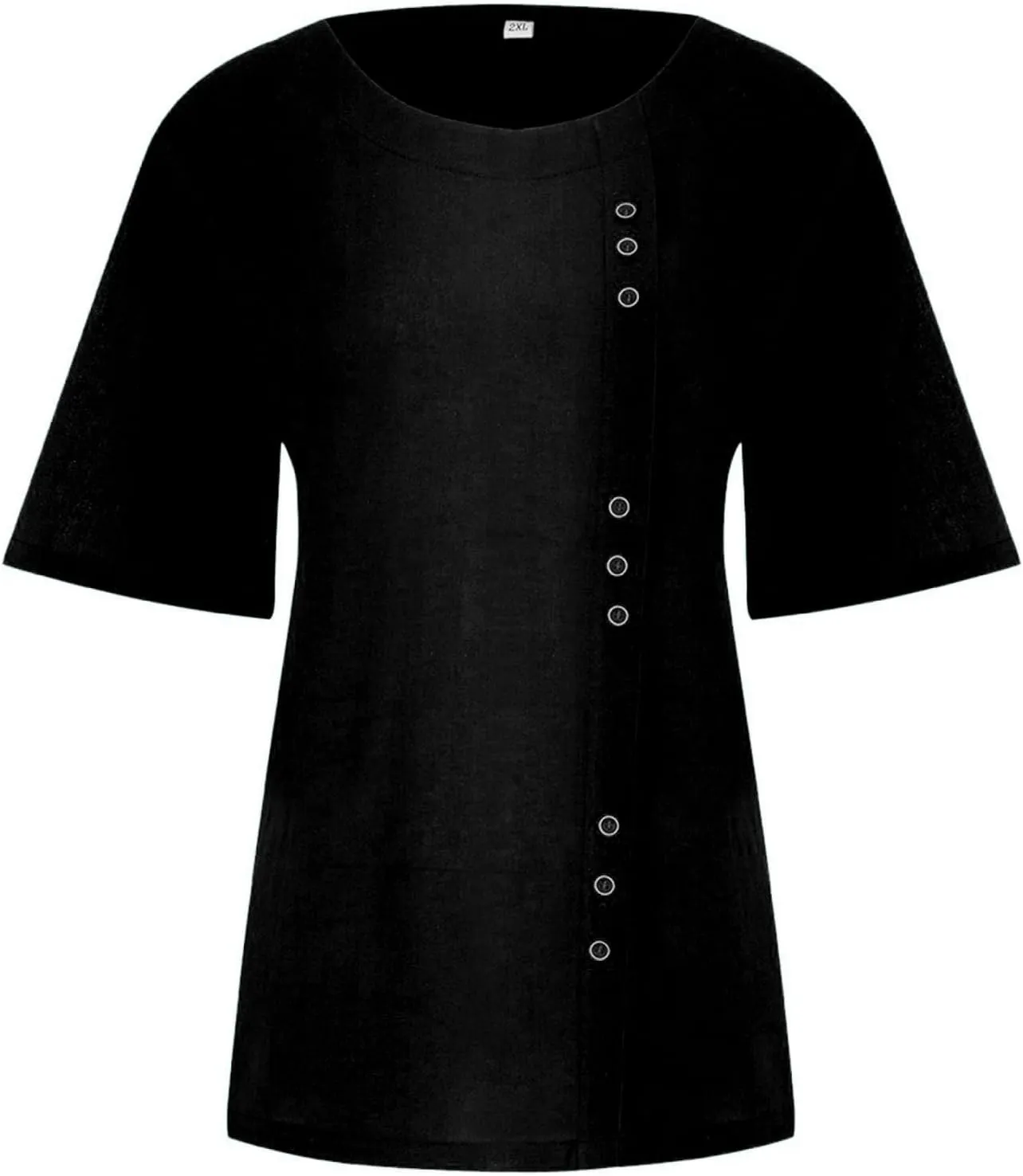 Women Cotton Linen Short Sleeve Shirts Summer Boho Floral Print Blouses Casual Button Loose Tunic Tops