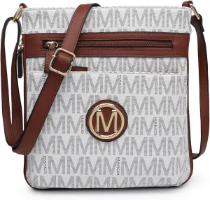 Women Crossbody Purses Multi Pockets Large Signature Monogram Zip Shoulder Bags Ladies PU Leather Handbag
