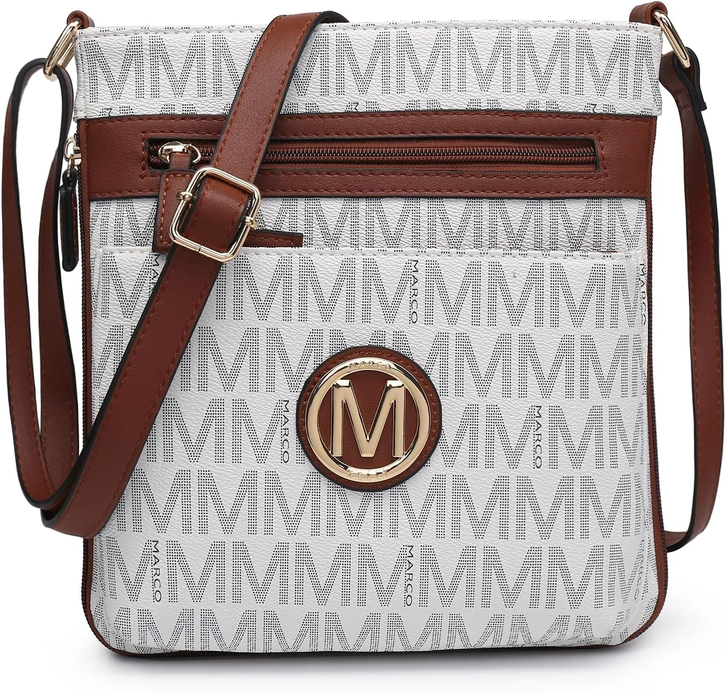 Women Crossbody Purses Multi Pockets Large Signature Monogram Zip Shoulder Bags Ladies PU Leather Handbag
