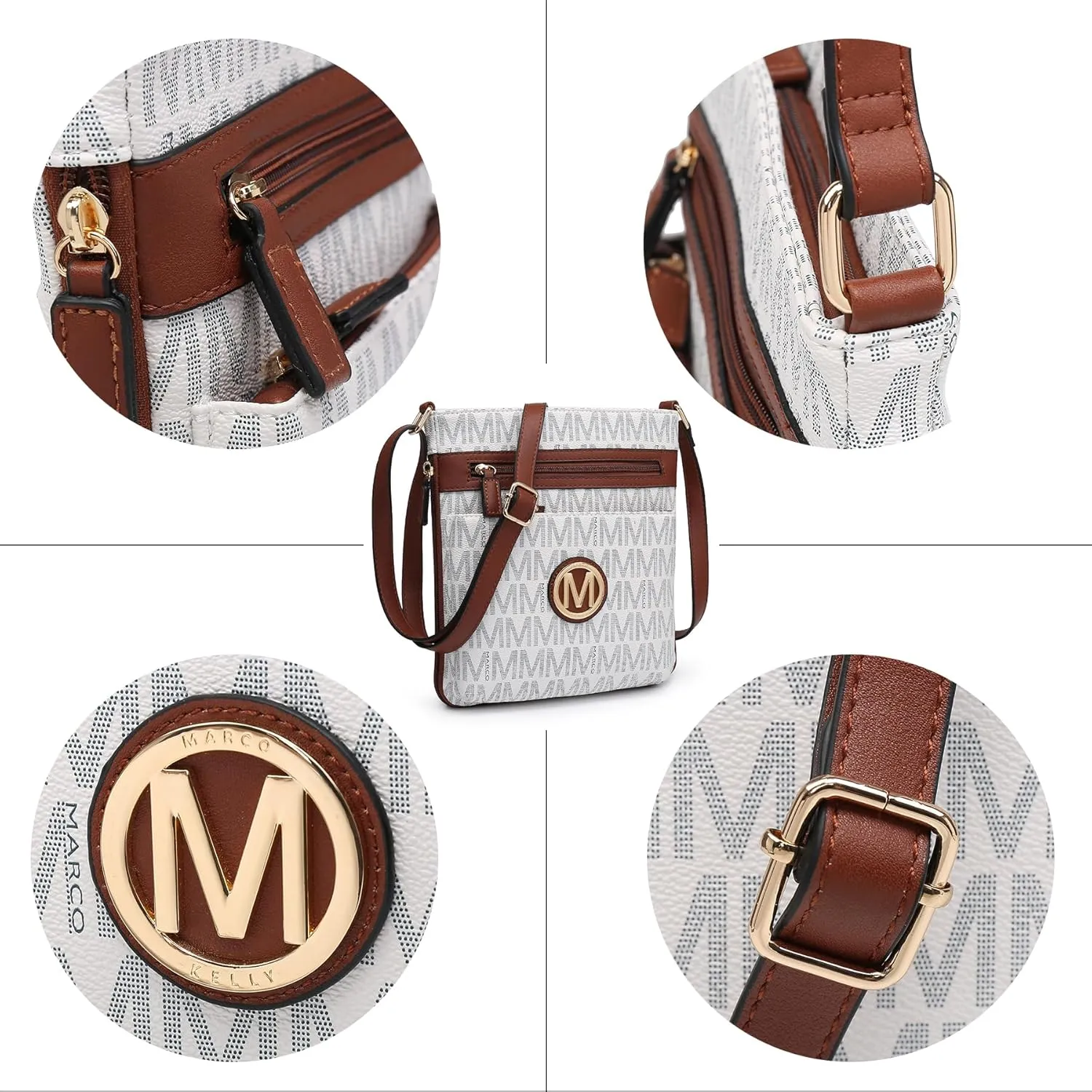 Women Crossbody Purses Multi Pockets Large Signature Monogram Zip Shoulder Bags Ladies PU Leather Handbag