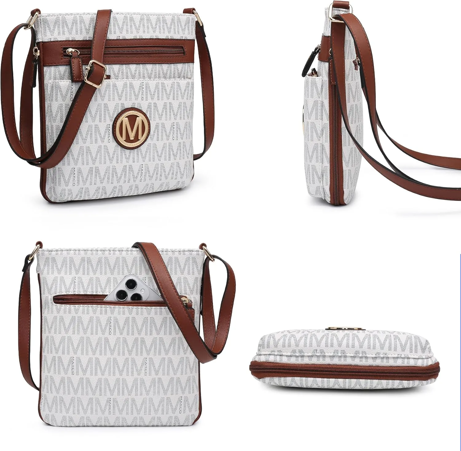 Women Crossbody Purses Multi Pockets Large Signature Monogram Zip Shoulder Bags Ladies PU Leather Handbag