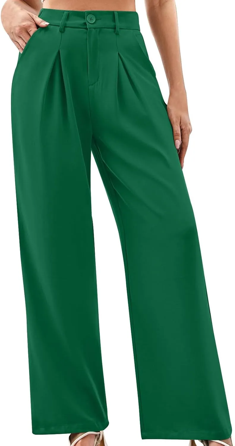 Women High Waist Palazzo Pants Casual Wide Leg Trousers Button Down Loose Work Office Business Suit Pants