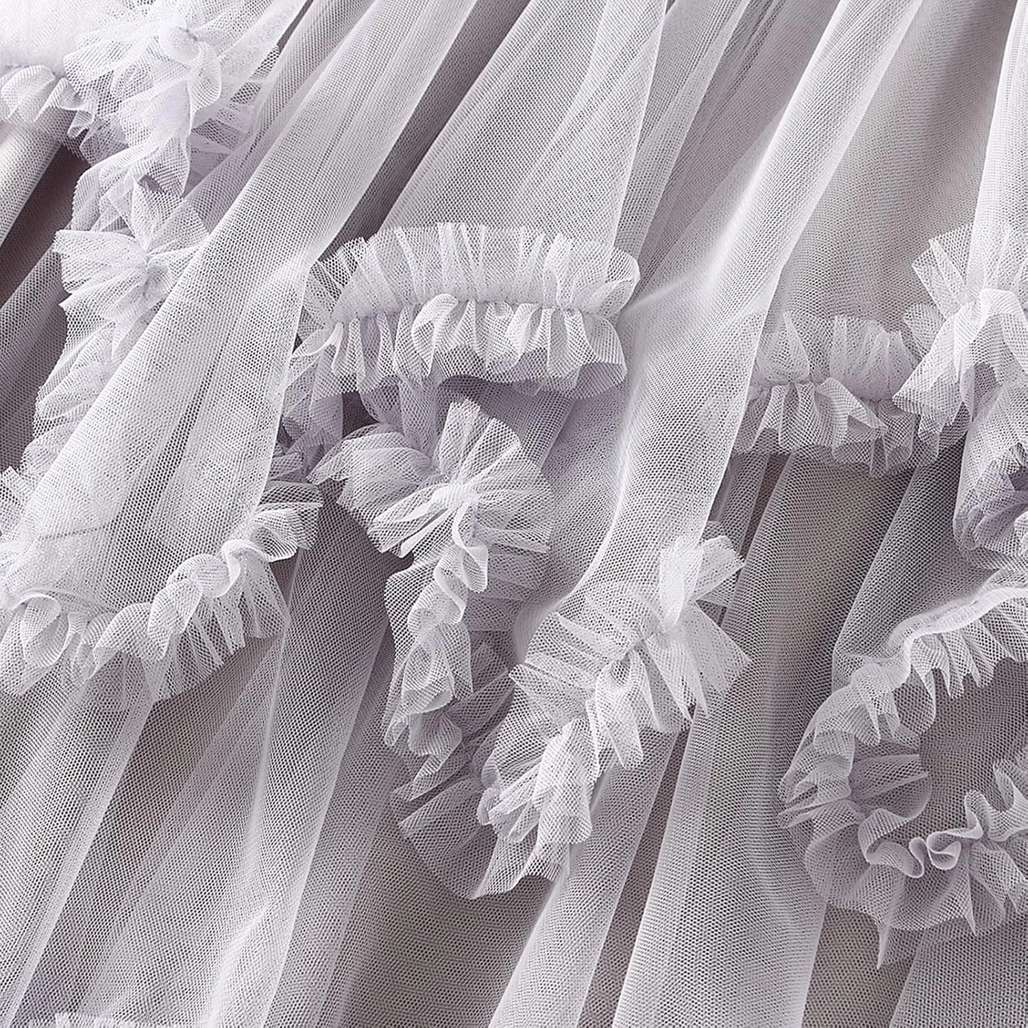 Women Layered Tulle Midi Skirt Frill Trim Ruffle Long Skirts
