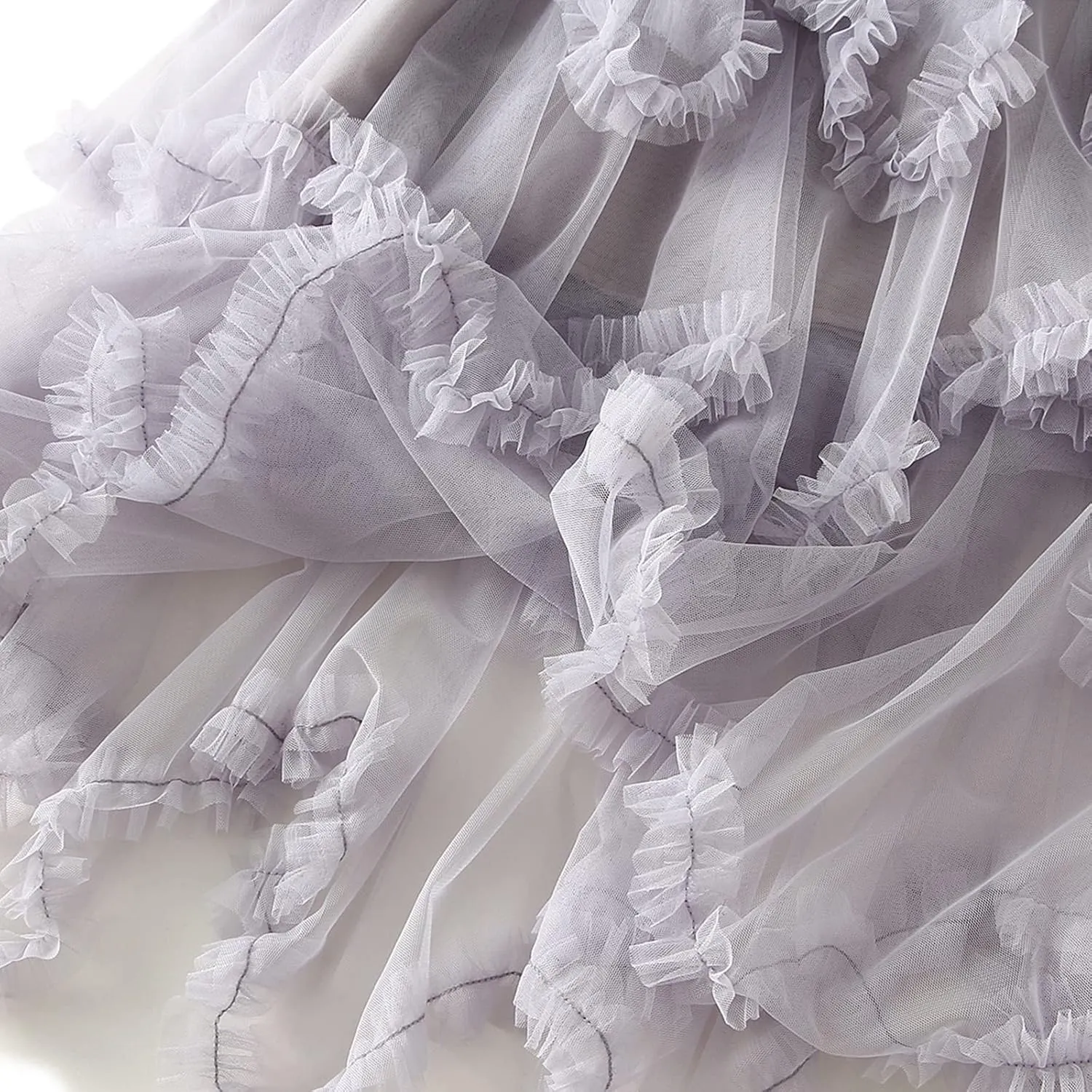 Women Layered Tulle Midi Skirt Frill Trim Ruffle Long Skirts